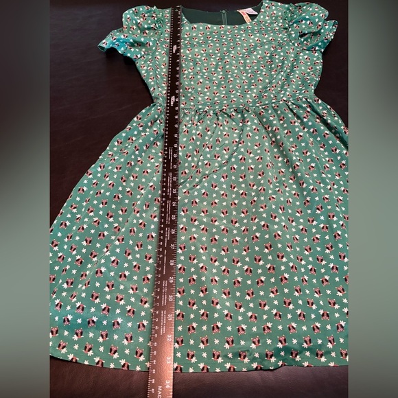 Alice Moon Green Puff Sleeve A-Line Mini Dress Owl Print size Small. - Picture 11 of 12